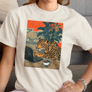 Leopard Working on Laptop with Coffee Women's T-shirt