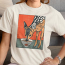Deer Eating Ramen Retro Illustration Women's T-shirt