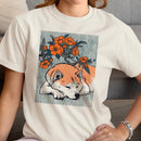 Sleeping Fox & Orange Flowers Art Women's T-shirt