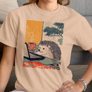 Hedgehog Laptop Tea Ukiyo-e Art Women's T-shirt
