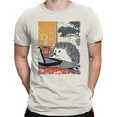 Hedgehog with Laptop Ukiyo-e Art Men's T-shirt