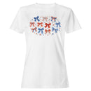 Women's T-shirt Red White Blue Floral Bow Pattern