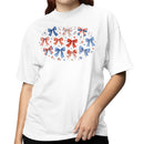 Women's T-shirt Red White Blue Floral Bow Pattern