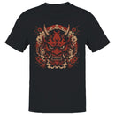 Japanese Oni Mask Men's T-shirt with Flowers