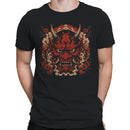 Japanese Oni Mask Men's T-shirt with Flowers