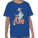 Youth's T-shirt Giraffe Riding Scooter with Headphones