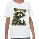 Youth's T-shirt Raccoon in Plaid Shirt with Coffee Cup