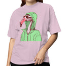 Women's T-shirt: Flamingo in Hoodie with Sunglasses
