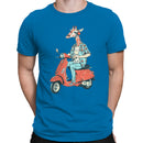 Men's T-shirt Giraffe Riding Scooter with Headphones