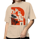 Abstract Hillside Houses Red Sun Women's T-shirt