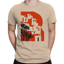Abstract Hillside Houses Red Sun Men's T-shirt