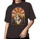 Women's T-shirt Retro Mountain Sunrise Forest Scene