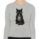 Cat Bubble Tea Illustration Women's Long Sleeve Shirt