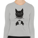 Cat in Glasses Coffee Cup Women's Long Sleeve Shirt