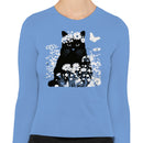 Black Cat Daisies Butterfly Women's Long Sleeve Shirt