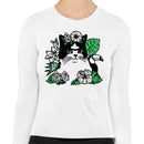 Cat Jungle Monstera Tropical Leaves Women's Long Sleeve