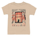 Youth's T-shirt Cat Looking Out Window Autumn Night