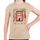 Youth's T-shirt Cat Looking Out Window Autumn Night
