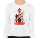 Cute Pumpkin Faces Halloween Art Women's Long Sleeve