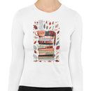 Cat on Books with Autumn Leaves Women's Long Sleeve