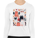 Cute Autumn Cats Leaves Women's Long Sleeve T-Shirt