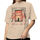 Cat Looking Out Window Autumn Night T-shirt
