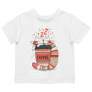 Toddler's T-shirt with Sleepy Cat and Coffee Cup Design