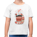 Toddler's T-shirt with Sleepy Cat and Coffee Cup Design