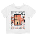 Toddler's T-shirt Cat Looking Out Window Autumn Night