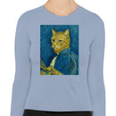 Painter Cat Portrait Van Gogh Style Women's Long Sleeve
