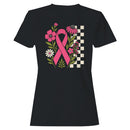 Pink Ribbon Floral Checkerboard Women's T-shirt