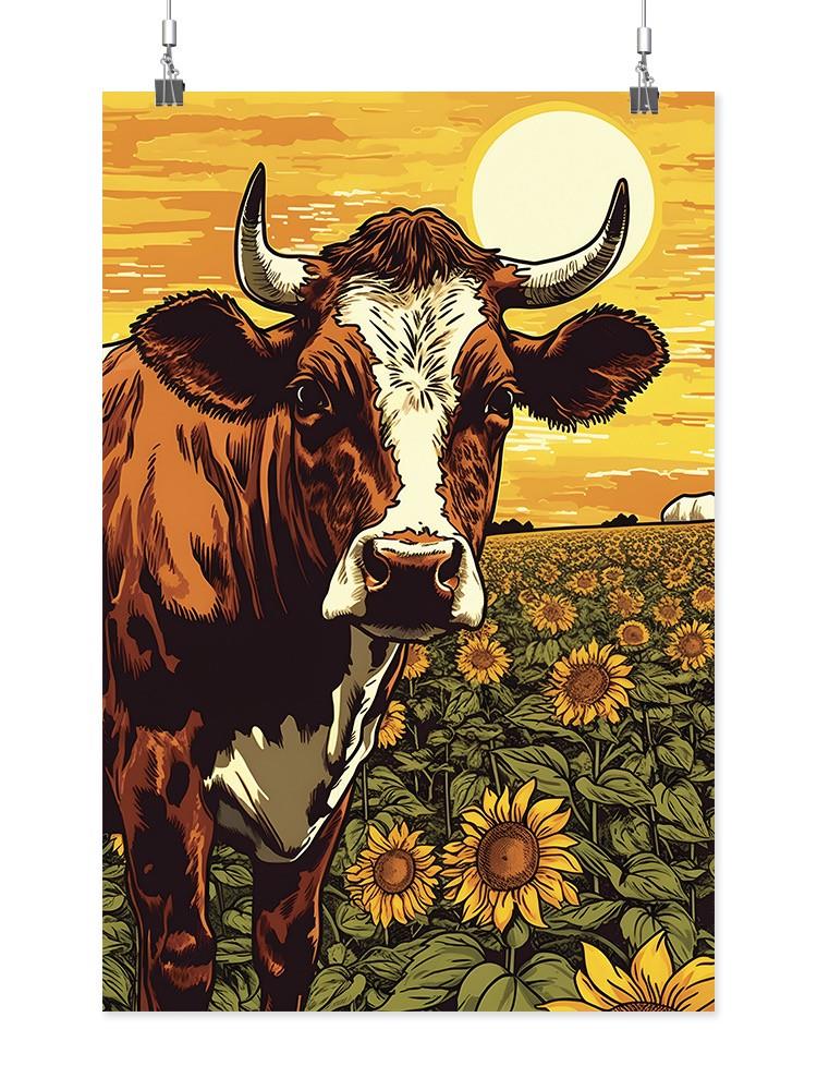 Cow In Sunflower Scene Wall Art -SmartPrintsInk Designs