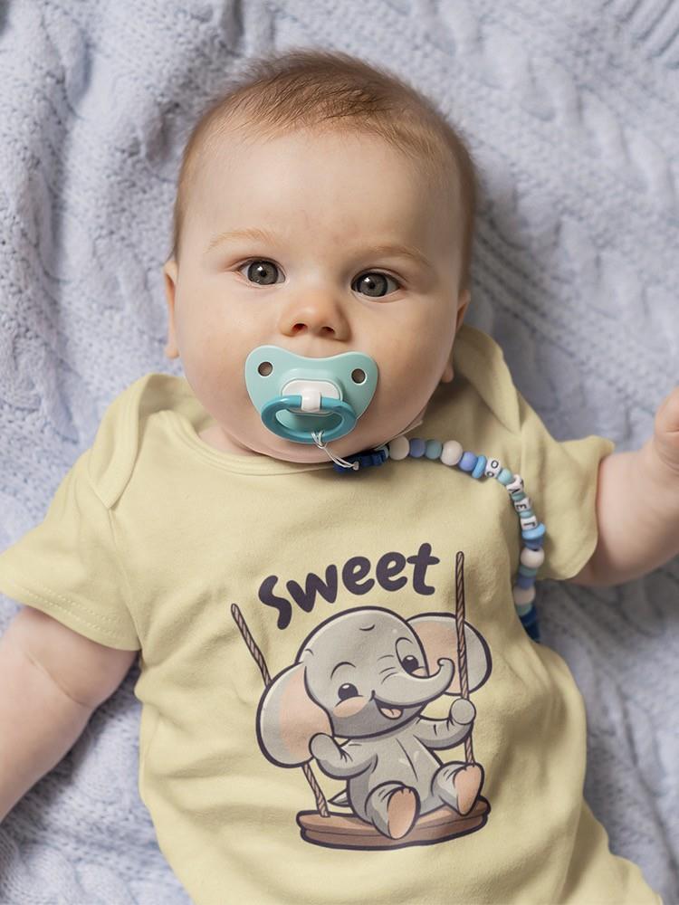 Sweet Baby Elephant On Swing Bodysuit -SmartPrintsInk Designs