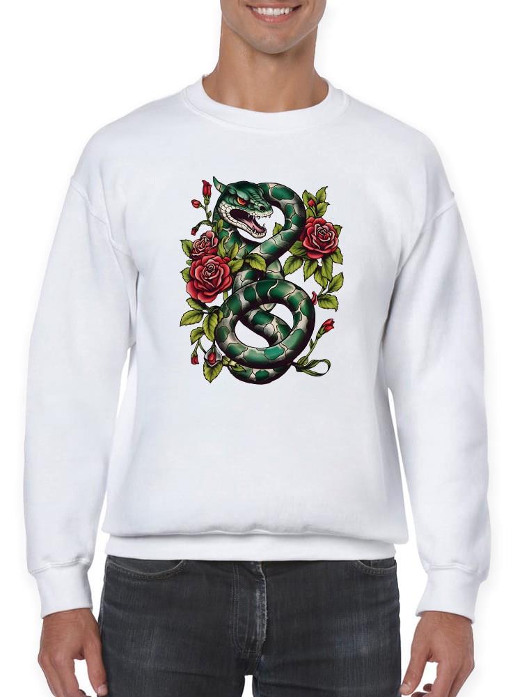 Dangerous Snake With Roses Sweatshirt -SmartPrintsInk Designs