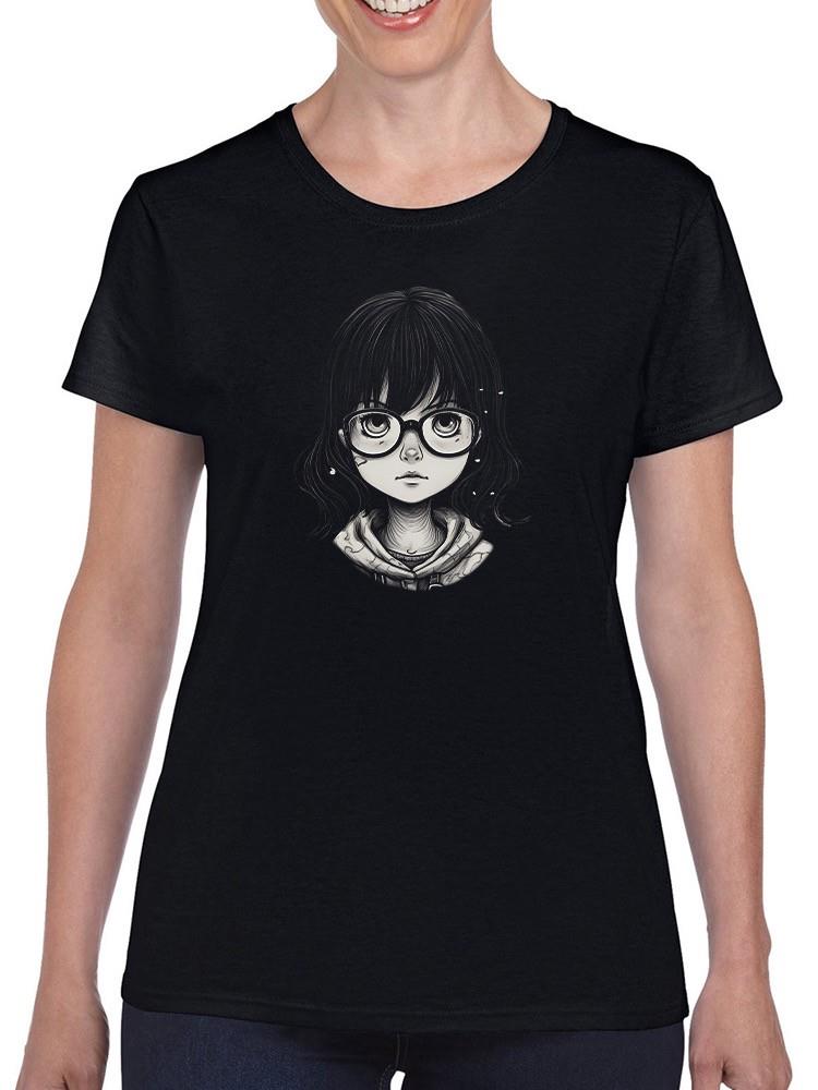 Cute Anime Style Girl Glasses T-shirt Women's -SmartPrintsInk Designs