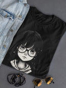 Cute Anime Style Girl Glasses T-shirt Women's -SmartPrintsInk Designs