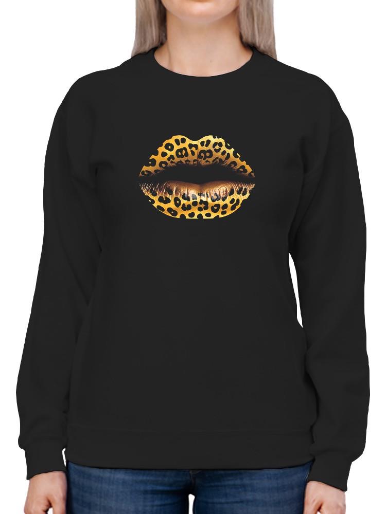 Golden Cheetah Print Lips Sweatshirt Women's -SmartPrintsInk Designs