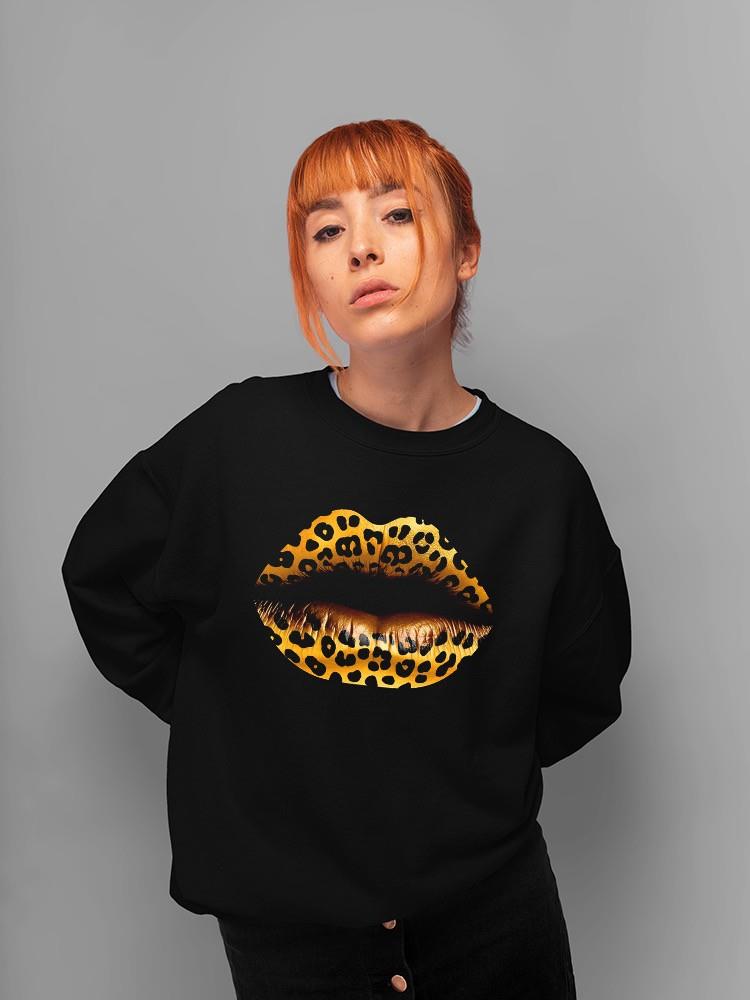 Golden Cheetah Print Lips Sweatshirt Women's -SmartPrintsInk Designs