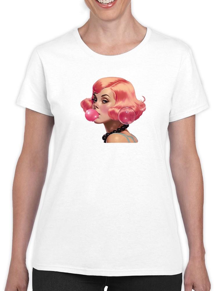 Pinup Girl With Pink Bubblegum T-shirt -SmartPrintsInk Designs