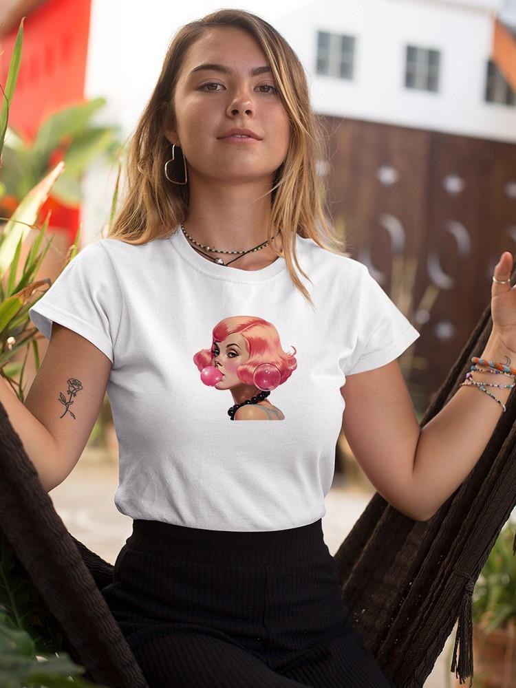 Pinup Girl With Pink Bubblegum T-shirt -SmartPrintsInk Designs