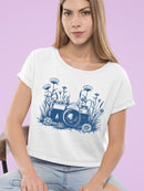 Floral Camera Artistic Apparel  Crop Tee Women's