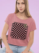 Stay Happy Checkered Graphic Tee Crop Tee Women's