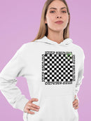 Stay Happy Checkered Graphic Tee Hoodie Women's