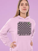 Stay Happy Checkered Graphic Tee Hoodie Women's