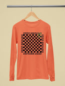 Stay Happy Checkered Graphic Tee Long Sleeve Women's