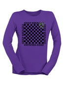 Stay Happy Checkered Graphic Tee Long Sleeve Women's