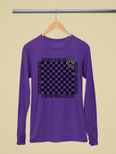 Stay Happy Checkered Graphic Tee Long Sleeve Women's