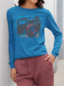 Vintage Camera Graphic Tee Long Sleeve Women's