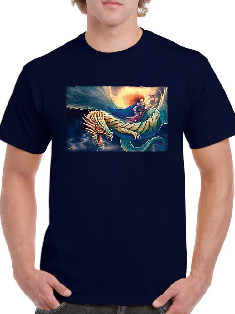 Knight Mounting A Dragon T-shirt -Anthony Chirstou Designs