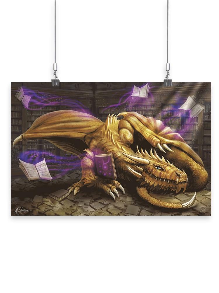 Dragon In Magic Library Wall Art -Anthony Chirstou Designs